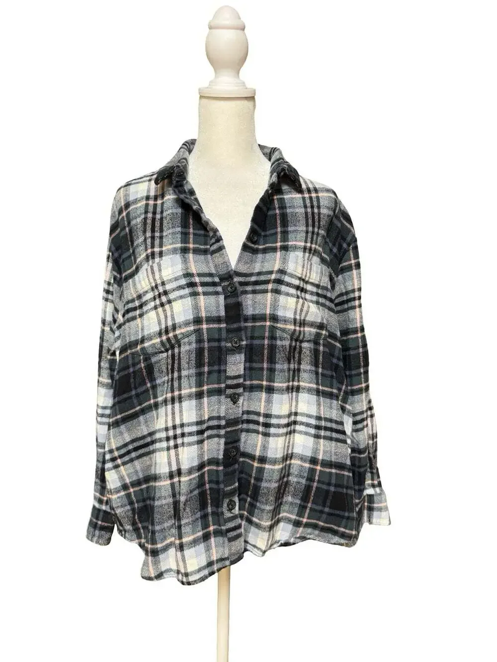 Madewell Flannel Shirt Men’s L Regular Plaid Blue White Gray Cotton Button